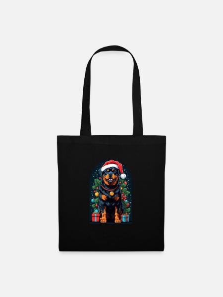 Funny Rottweiler With Santa Hat Xmas - Stoffbeutel - Schwarz