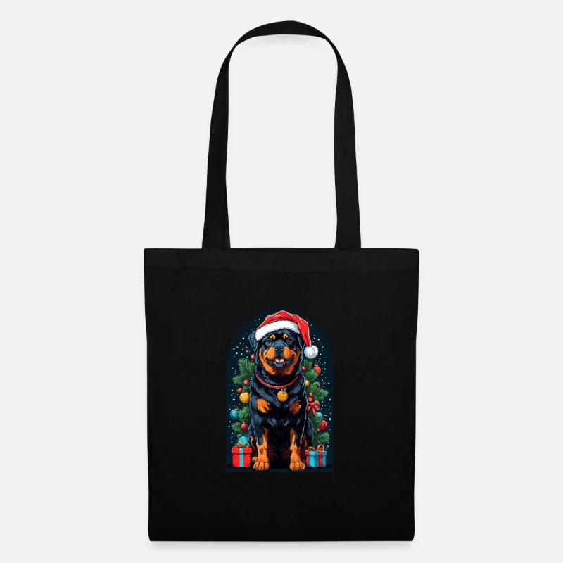 Funny Rottweiler With Santa Hat Xmas - Stoffbeutel - Schwarz
