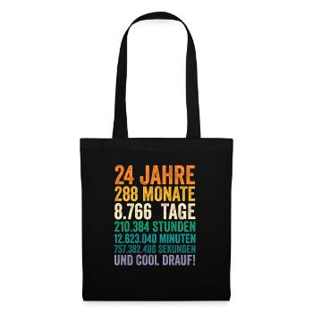 24 Jahre Vierundzwanzigster Geburtstag - Stoffbeutel - Schwarz - Vorne