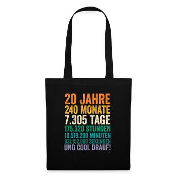 20 Jahre Zwanzigster Geburtstag - Stoffbeutel - Schwarz - Vorne