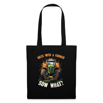 Jouer avec une truie fermière quoi? Tracteur jardinier - Sac en tissu - noir - Devant