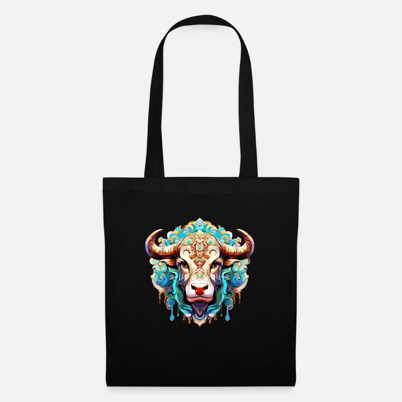 Horoskop Tierkreiszeichen Grafik - Sternzeichen Stier - Stoffbeutel - Schwarz