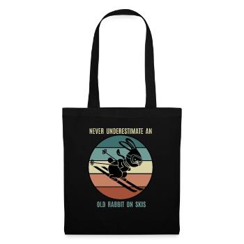 Ski Hase, Alter Hase, Retro, Winter Sport, Lustig - Stoffbeutel - Schwarz - Vorne