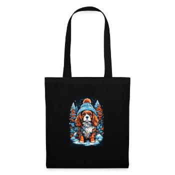 Cavalier King Charles Spaniel Mit Wintermütze - Stoffbeutel - Schwarz - Vorne