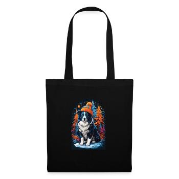 Border Collie With Winter Hat Happy Border - Tote Bag - black - Front