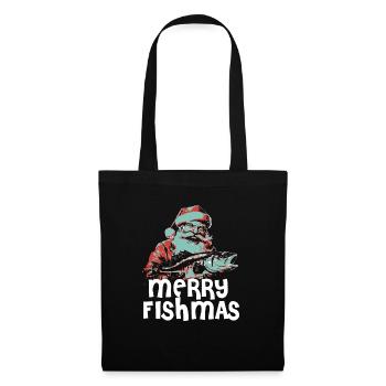 Funny Santa Claus Fishing Merry Fishmas Christmas - Stoffbeutel - Schwarz - Vorne