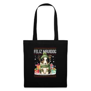Border Collie Hund Feliz Navidog - Feliz Navidad Ch - Stoffbeutel - Schwarz - Vorne