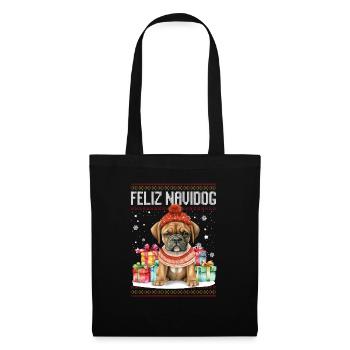 Boxerhund Feliz Navidog - Feliz Navidad Weihnachten - Stoffbeutel - Schwarz - Vorne