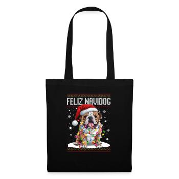Bulldogge Welpe Feliz Navidog - Feliz Navidad Christ - Stoffbeutel - Schwarz - Vorne