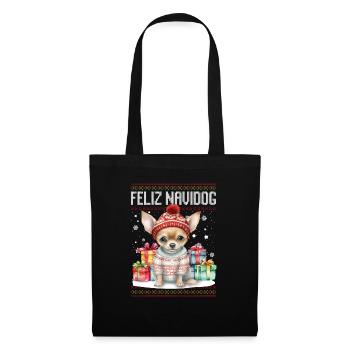 Chihauhau Hund Feliz Navidog - Feliz Navidad Christ - Stoffbeutel - Schwarz - Vorne