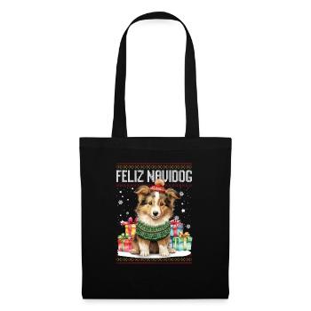 Collie-Hund Feliz Navidog - Feliz Navidad Weihnachten - Stoffbeutel - Schwarz - Vorne