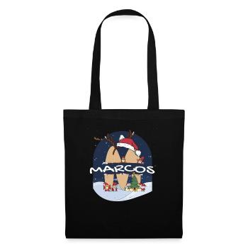 Nom de Marcos génial w chapeau de père Noël dans le thème de Noël - Sac en tissu - noir - Devant