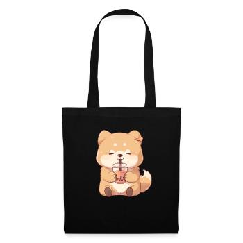 Kawaii Corgi Dog Drinks Boba Bubble Tea Chibi - Tote Bag - black - Front