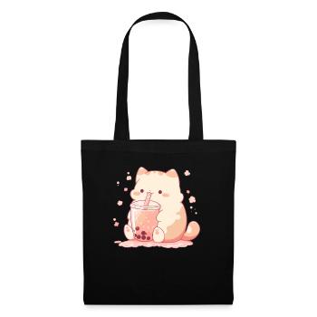 Kawaii Cat Drinks Boba Bubble Tea Chibi - Tote Bag - black - Front
