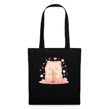 Kawaii Cat Drinks Boba Bubble Tea Chibi - Tote Bag - black - Front
