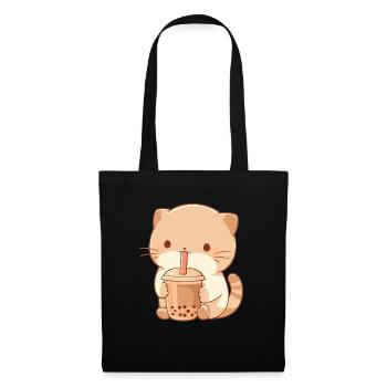 Kawaii Cat Drinks Boba Bubble Tea Chibi - Tote Bag - black - Front