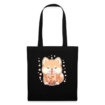 Kawaii Corgi Dog Drinks Boba Bubble Tea Chibi - Tote Bag - black - Front