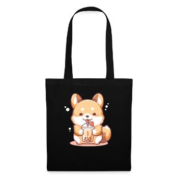 Kawaii Corgi Dog Drinks Boba Bubble Tea Chibi - Tote Bag - black - Front