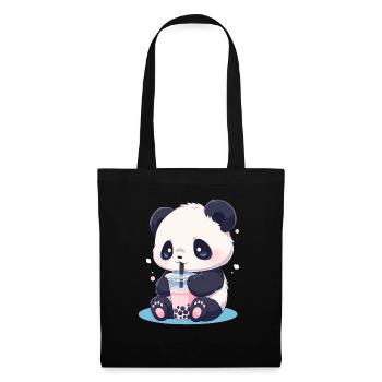 Kawaii Panda trinkt Boba Bubble Tea Chibi - Stoffbeutel - Schwarz - Vorne