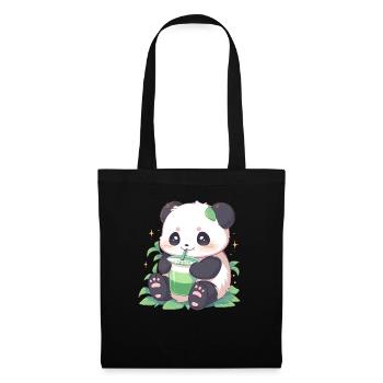 Kawaii Panda trinkt Boba Bubble Tea Chibi - Stoffbeutel - Schwarz - Vorne