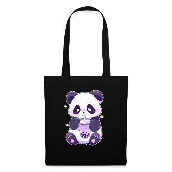 Kawaii Panda trinkt Boba Bubble Tea Chibi - Stoffbeutel - Schwarz - Vorne