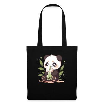Kawaii Panda trinkt Boba Bubble Tea Chibi - Stoffbeutel - Schwarz - Vorne