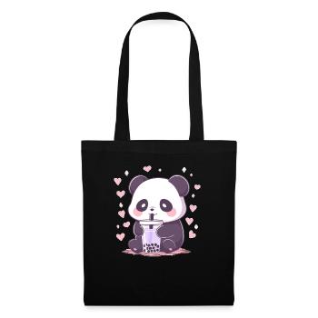 Kawaii Panda trinkt Boba Bubble Tea Chibi - Stoffbeutel - Schwarz - Vorne