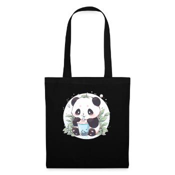 Kawaii Panda trinkt Boba Bubble Tea Chibi - Stoffbeutel - Schwarz - Vorne