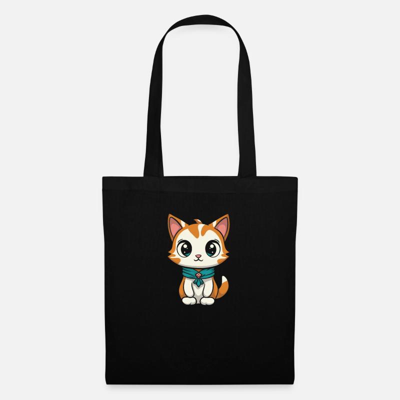 Katze Kawaii - Stoffbeutel - Schwarz