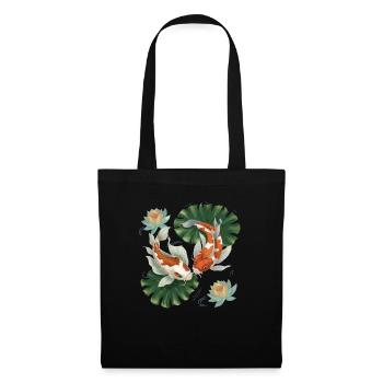 Koi Karpfen Lotusblume Japan Japanisch - Stoffbeutel - Schwarz - Vorne