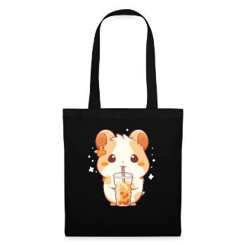 Kawaii Hamster trinkt Boba Bubble Tea Chibi - Stoffbeutel - Schwarz - Vorne