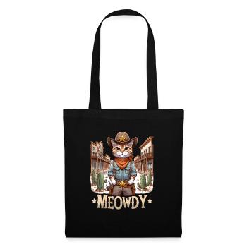Meowdy Country Cowboy Vintage Western Cat - Stoffbeutel - Schwarz - Vorne
