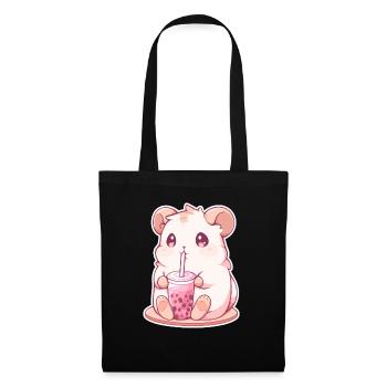 Kawaii Hamster trinkt Boba Bubble Tea Chibi - Stoffbeutel - Schwarz - Vorne