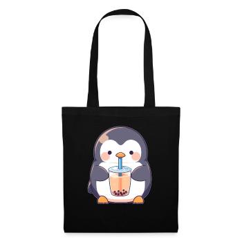 Kawaii Penguin Drinks Boba Bubble Tea Chibi - Tote Bag - black - Front