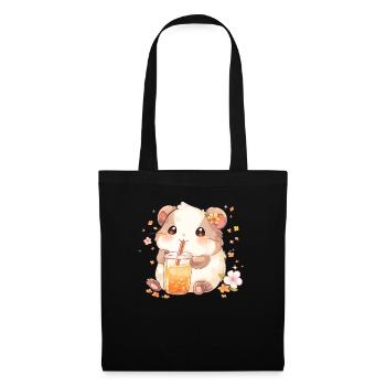 Kawaii Hamster trinkt Boba Bubble Tea Chibi - Stoffbeutel - Schwarz - Vorne