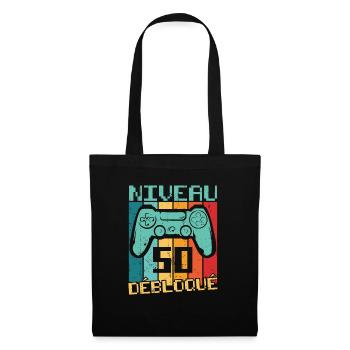 niveau 50 débloquéNiveau 50 débloqué Cadeau 50 ans - Sac en tissu - noir - Devant