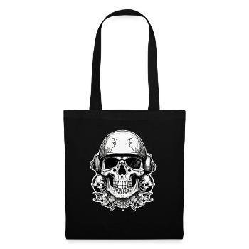 Motorrad im Retro-Stil - Totenkopf und Skelett - Stoffbeutel - Schwarz - Vorne