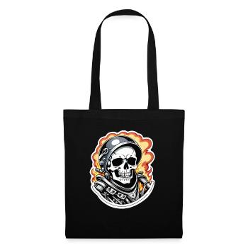 Motorrad im Retro-Stil - Totenkopf und Skelett - Stoffbeutel - Schwarz - Vorne