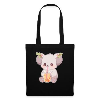 Kawaii Koala trinkt Boba Bubble Tea Chibi - Stoffbeutel - Schwarz - Vorne