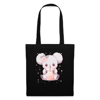 Kawaii Koala trinkt Boba Bubble Tea Chibi - Stoffbeutel - Schwarz - Vorne