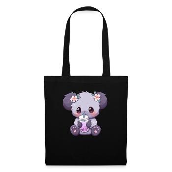 Kawaii Koala trinkt Boba Bubble Tea Chibi - Stoffbeutel - Schwarz - Vorne