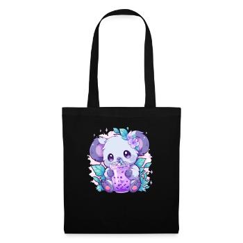 Kawaii Koala trinkt Boba Bubble Tea Chibi - Stoffbeutel - Schwarz - Vorne