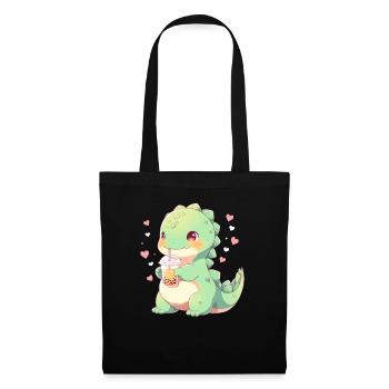 Kawaii Dinosaure Boissons Boba Bubble Tea Chibi - Sac en tissu - noir - Devant