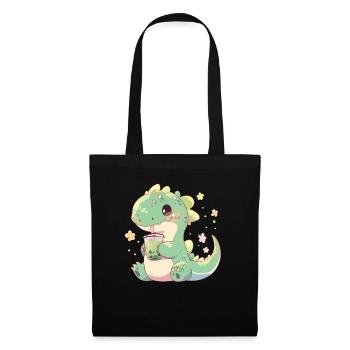 Kawaii Dinosaure Boissons Boba Bubble Tea Chibi - Sac en tissu - noir - Devant