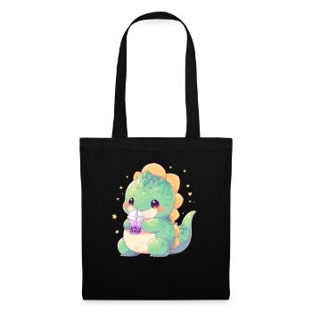 Kawaii Dinosaure Boissons Boba Bubble Tea Chibi - Sac en tissu - noir - Devant