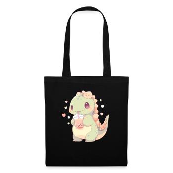 Kawaii Dinosaure Boissons Boba Bubble Tea Chibi - Sac en tissu - noir - Devant