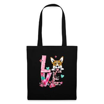 Corgi Dog J’aime mon chien Saint Valentin - Sac en tissu - noir - Devant