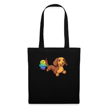 Dackel Dachshund Regenbogenfurz - Stoffbeutel - Schwarz - Vorne