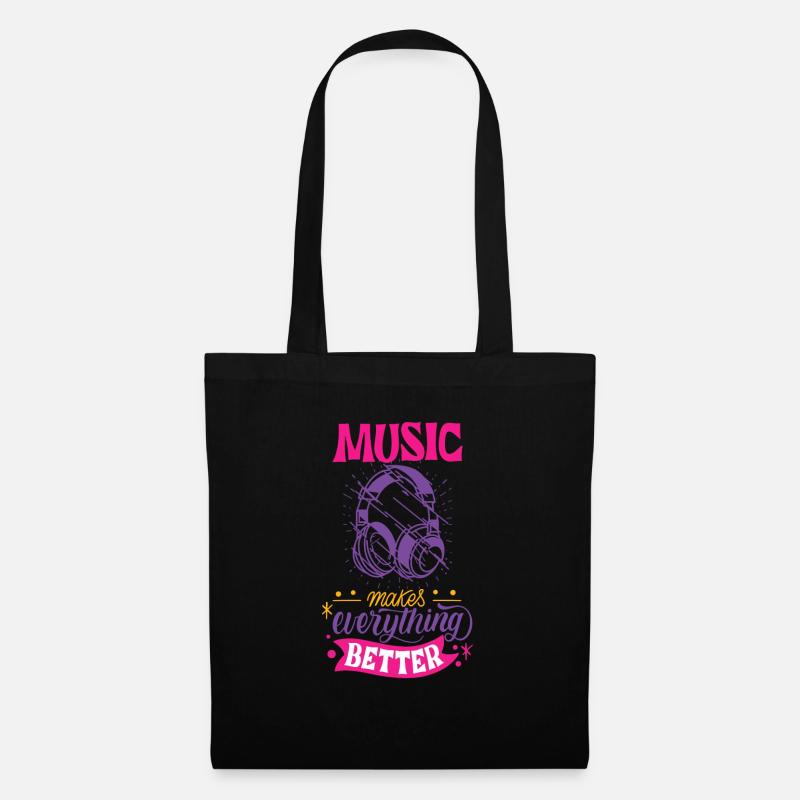 Pinkes Kopfhörer T-shirt - Stoffbeutel - Schwarz