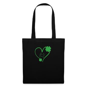 Katze Silhouette Kleeblatt St Patricks Day - Stoffbeutel - Schwarz - Vorne